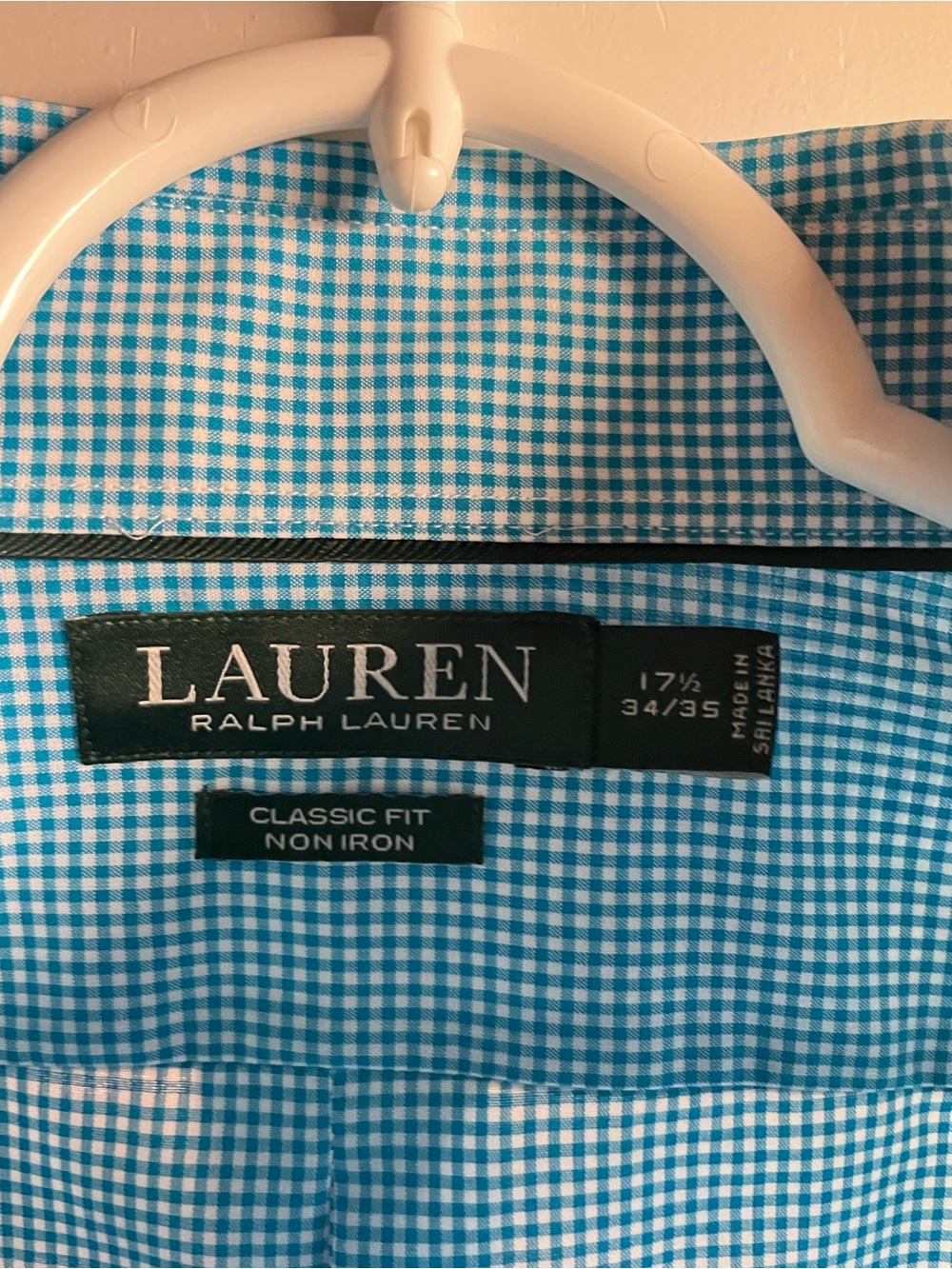 Lauren Ralph Lauren Dress Shirt Mens 17.5 34/35 Blue Gingham Check NWT New - Picture 2 of 6